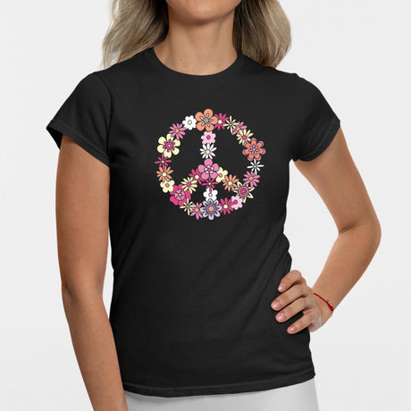 T-Shirt Femme Peace and Love Noir