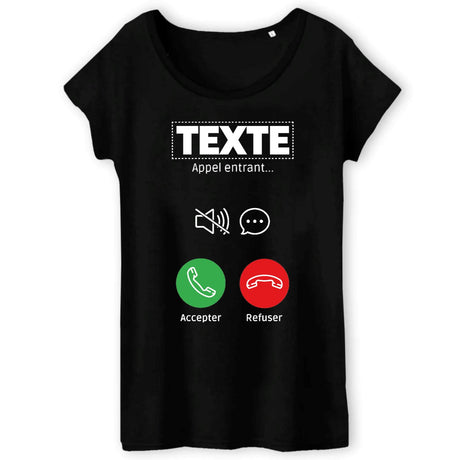 T-Shirt Femme Personnalisé Appel de "votre texte" Noir