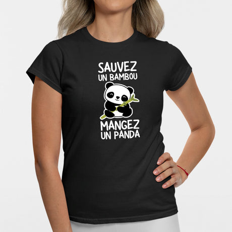 T-Shirt Femme Sauvez un bambou, mangez un panda Noir