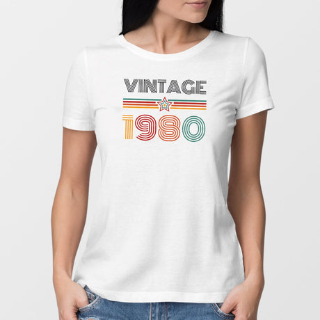 T-Shirt Femme Vintage année 1980 Blanc