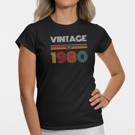 T-Shirt Femme Vintage année 1980 Noir