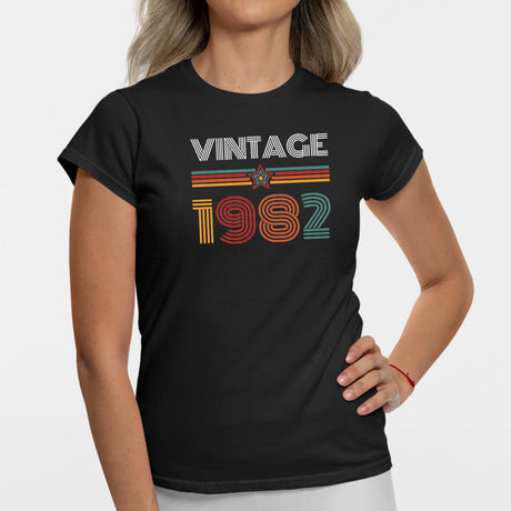 T-Shirt Femme Vintage année 1982 Noir