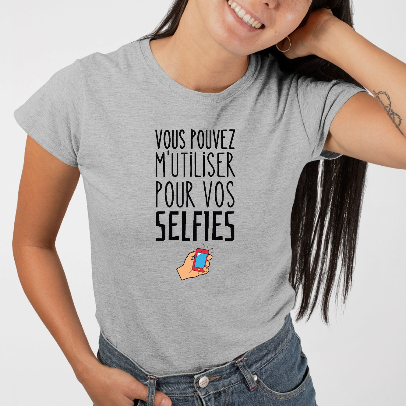 T-Shirt Femme Vous pouvez m'utiliser pour vos selfies Gris