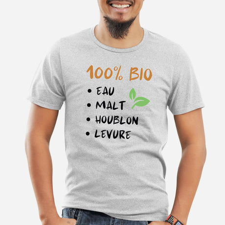 T-Shirt Homme 100% bio eau malt houblon levure Gris