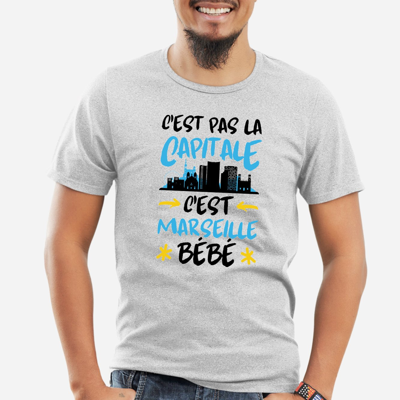 T-Shirt Homme C'est pas la capitale c'est Marseille bébé Gris