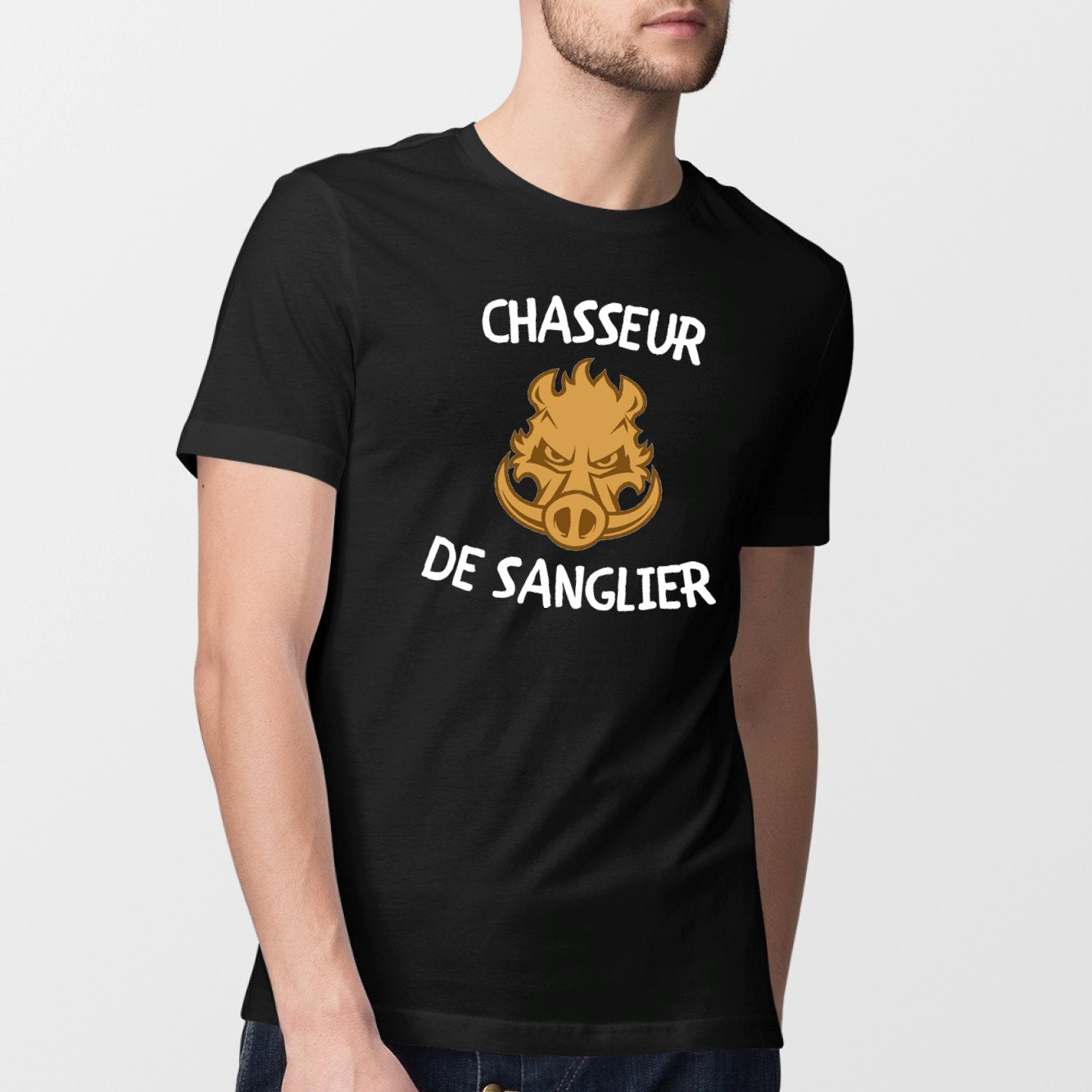 T-Shirt Homme Chasseur de sanglier Noir