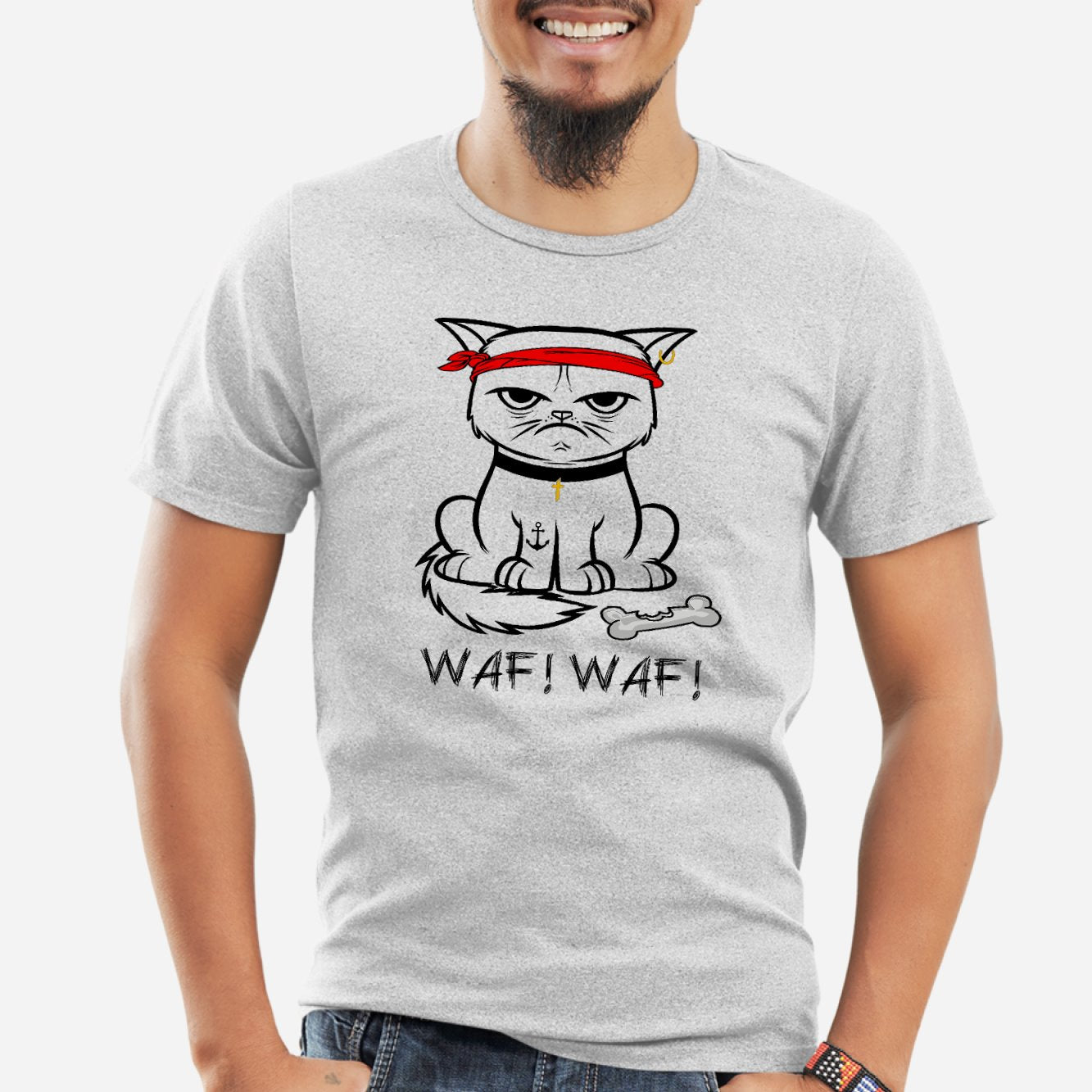 T-Shirt Homme Chat bad boy Gris