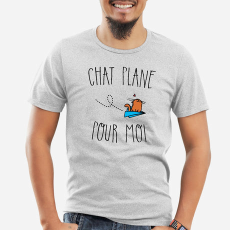 T-Shirt Homme Chat plane pour moi Gris