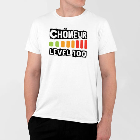T-Shirt Homme Chômeur level 100 Blanc