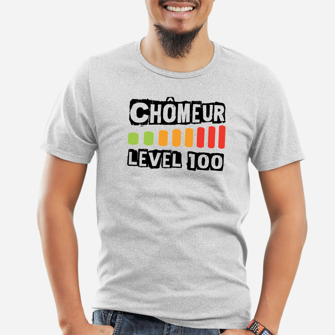 T-Shirt Homme Chômeur level 100 Gris