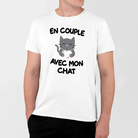 T-Shirt Homme En couple avec mon chat Blanc
