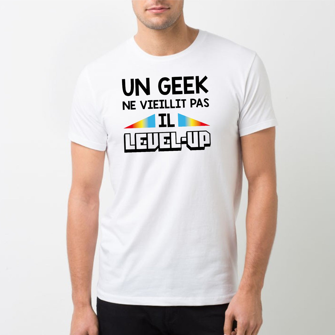 T-Shirt Homme Geek level-up Blanc