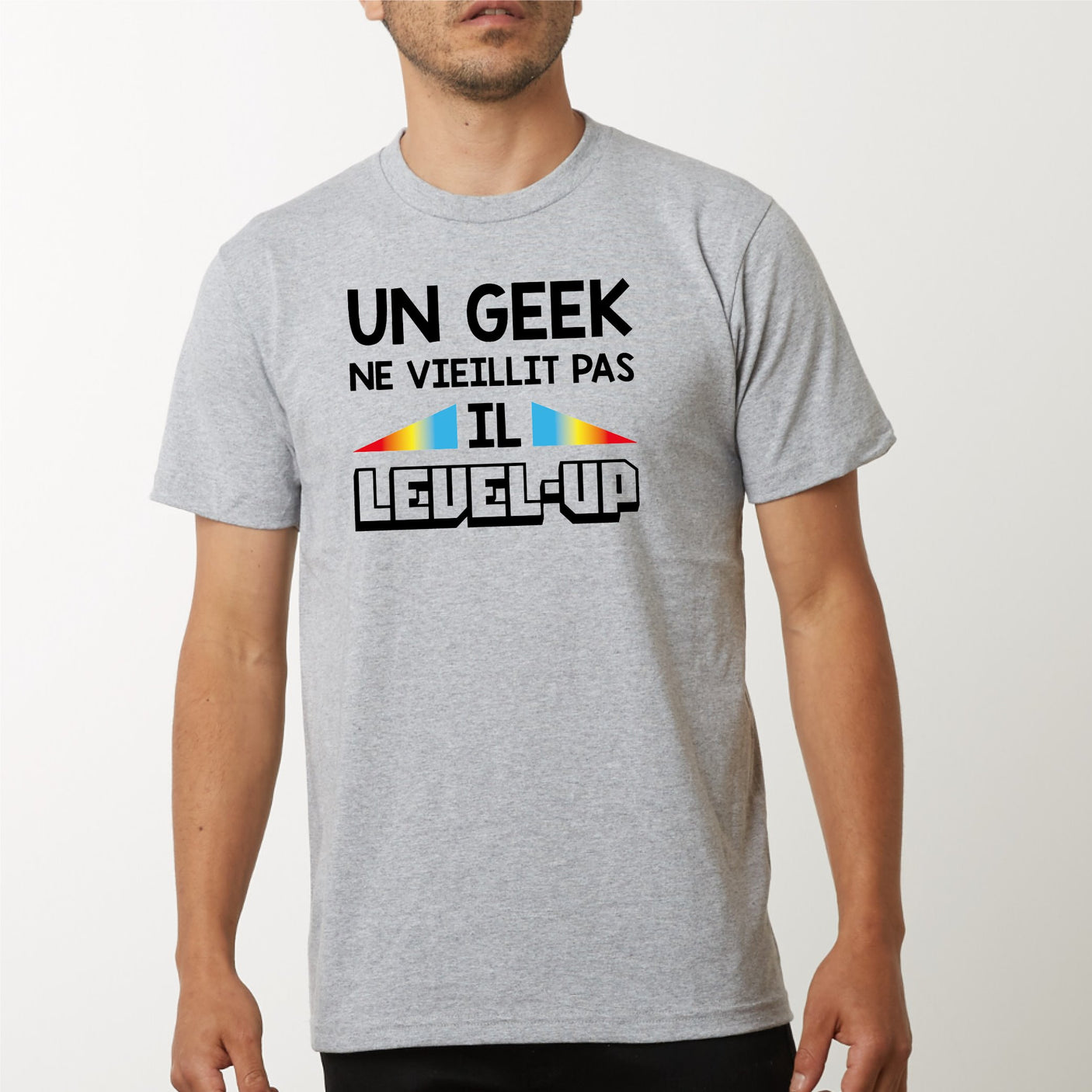 T-Shirt Homme Geek level-up Gris