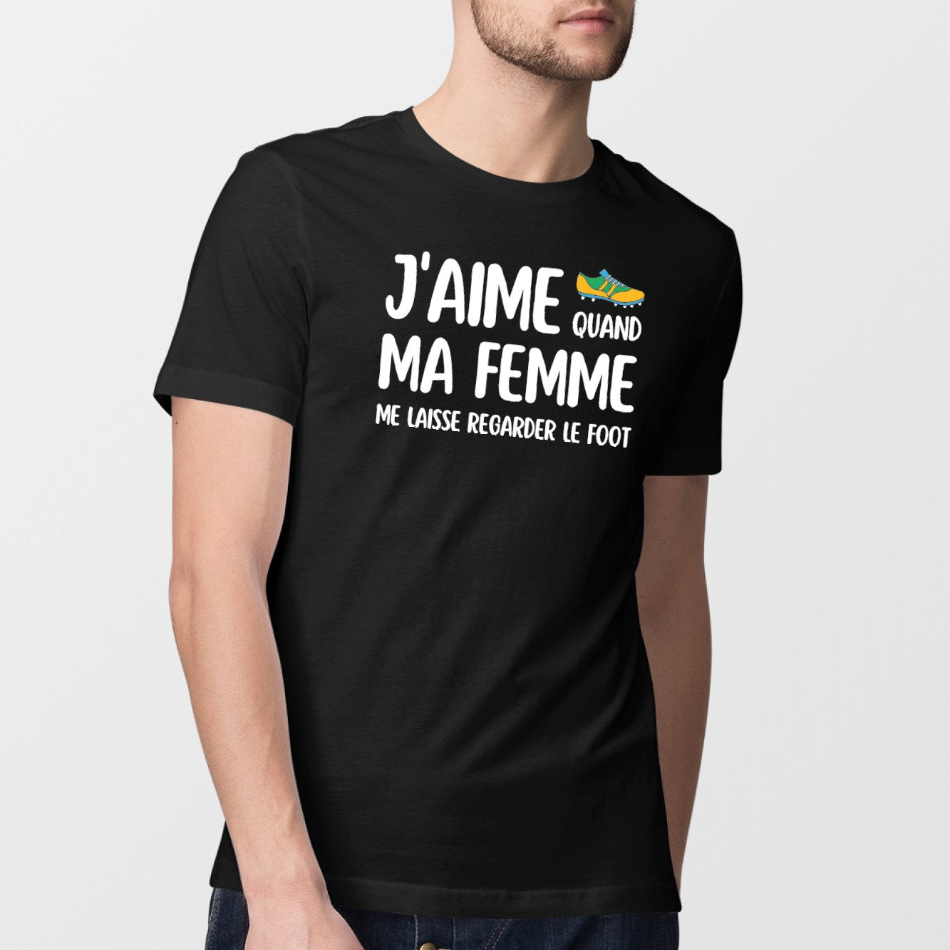 T-Shirt Homme J'aime quand ma femme me laisse regarder le foot Noir