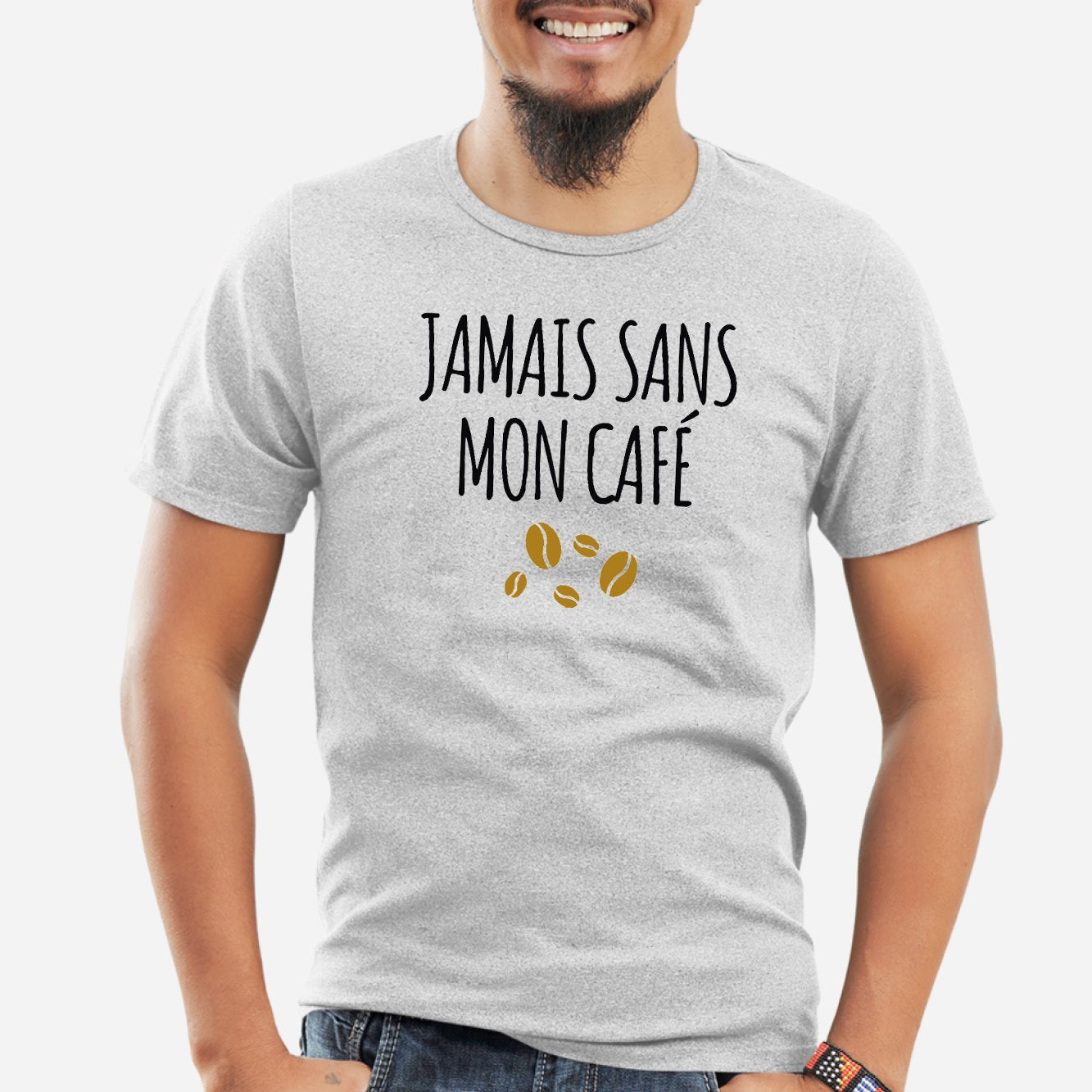 T-Shirt Homme Jamais sans mon café Gris
