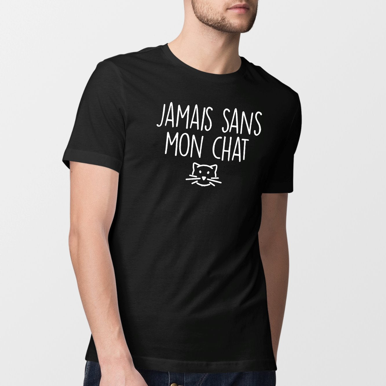 T Shirt Homme Jamais sans mon chat Id e cadeau original