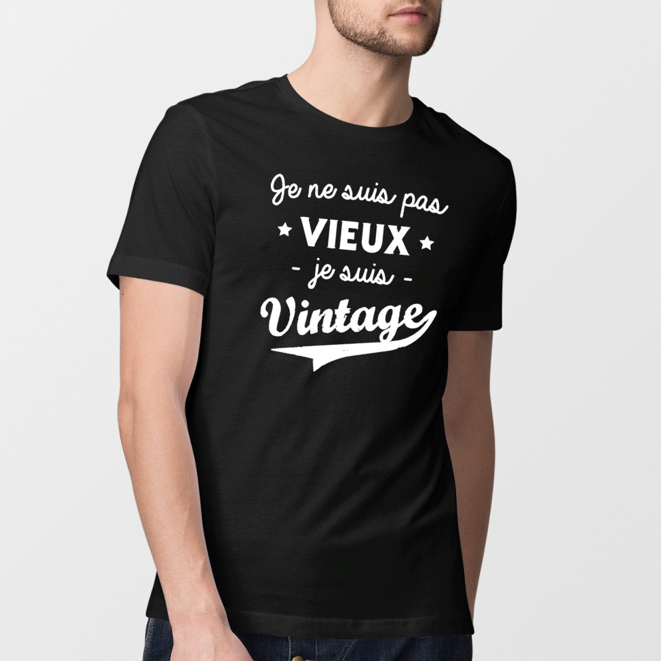 T-Shirt Homme Je ne suis pas vieux je suis vintage Noir