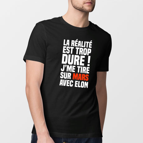 T-Shirt Homme J'me tire sur Mars avec Elon Noir