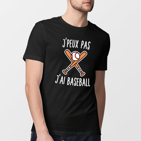T-Shirt Homme J'peux pas j'ai baseball Noir