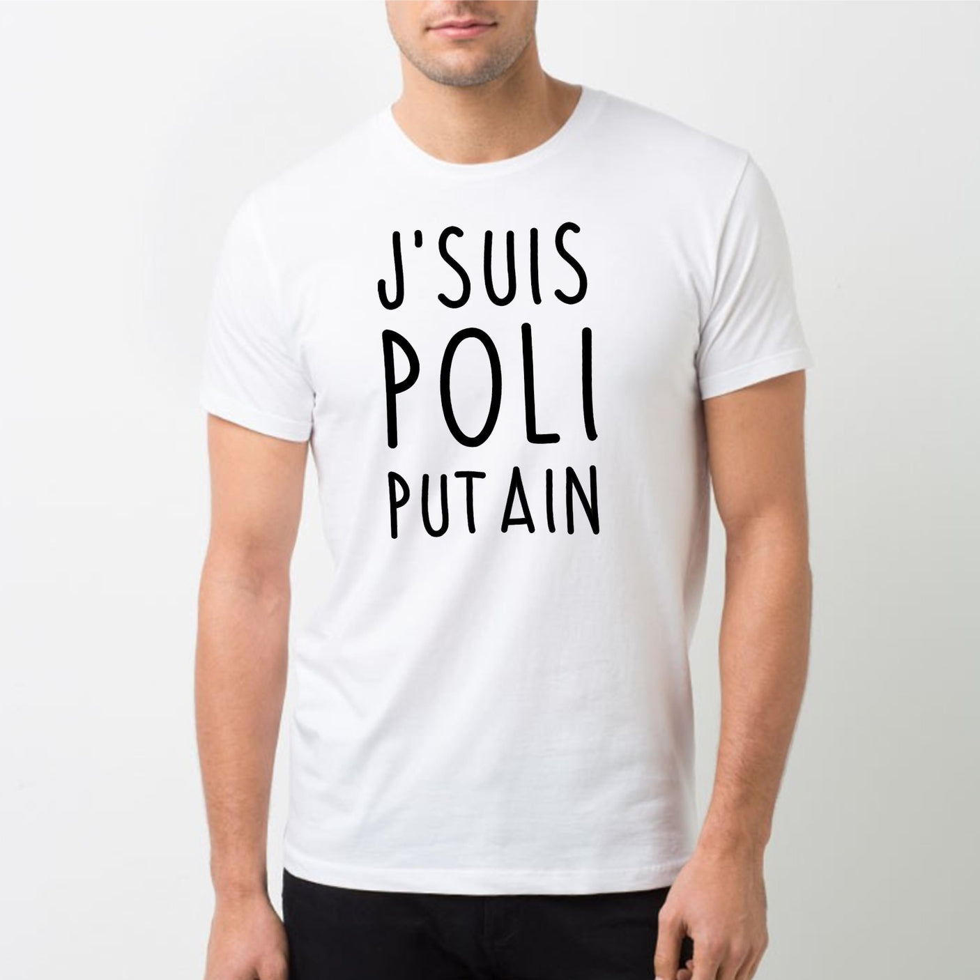 T-Shirt Homme J'suis poli putain Blanc