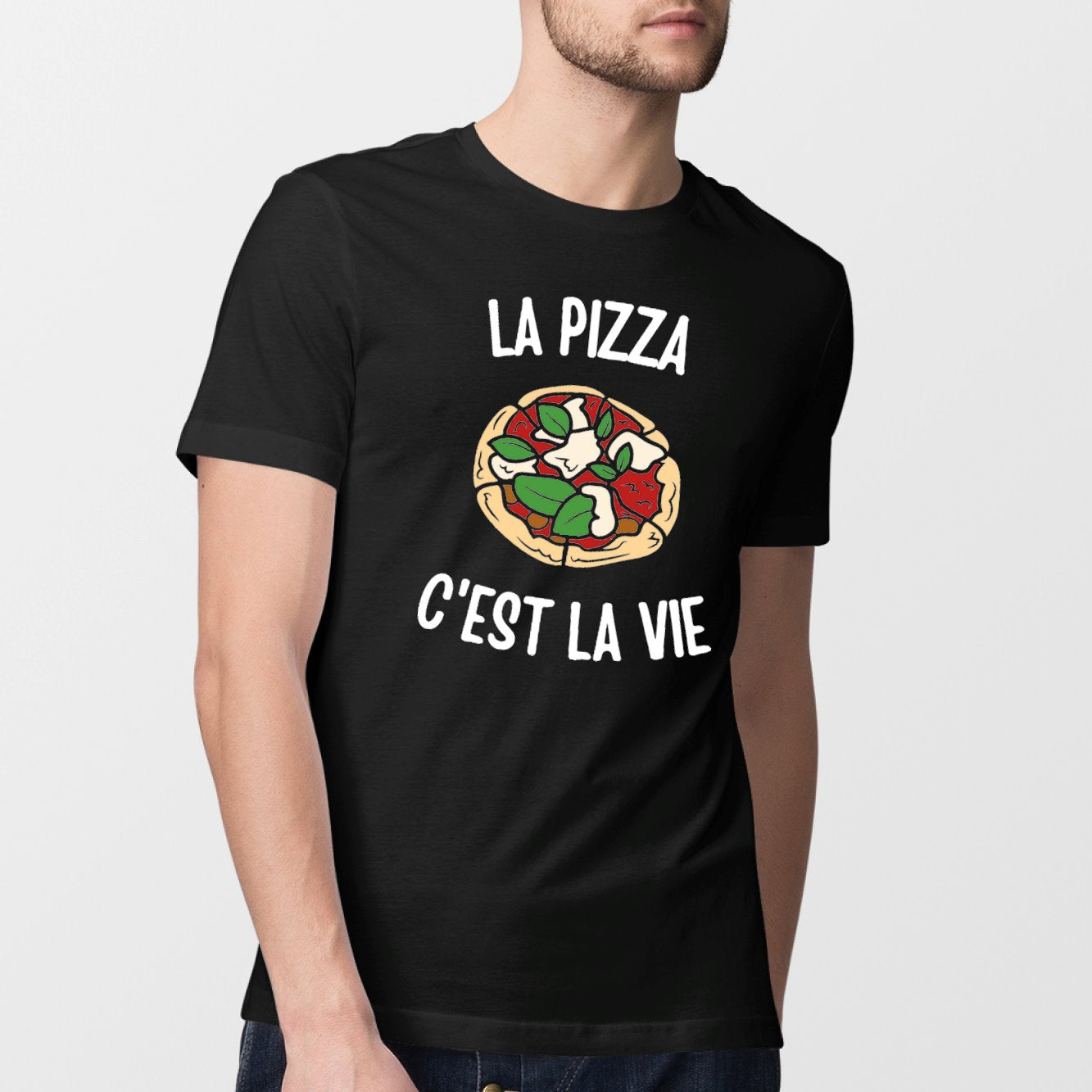 T-Shirt Homme La pizza c'est la vie Noir