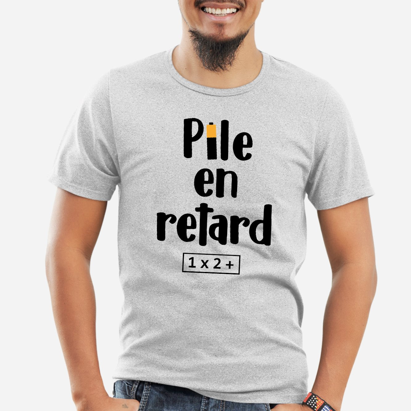 T-Shirt Homme Pile en retard Gris