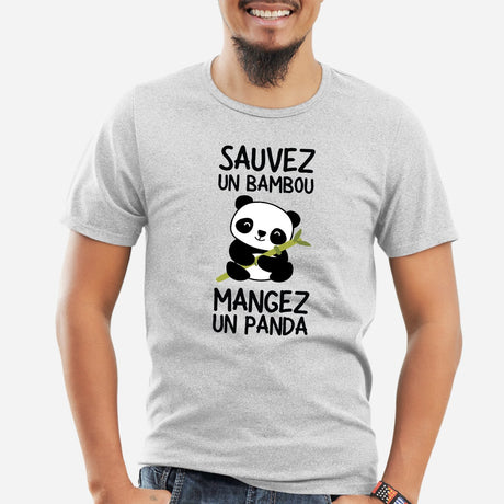 T-Shirt Homme Sauvez un bambou, mangez un panda Gris