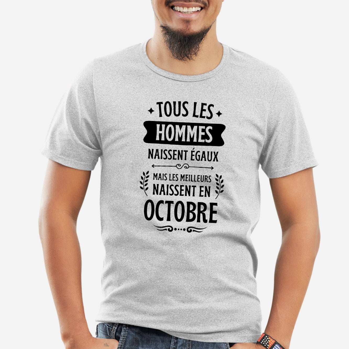 T-Shirt Homme Tous les hommes naissent égaux les meilleurs en octobre Gris