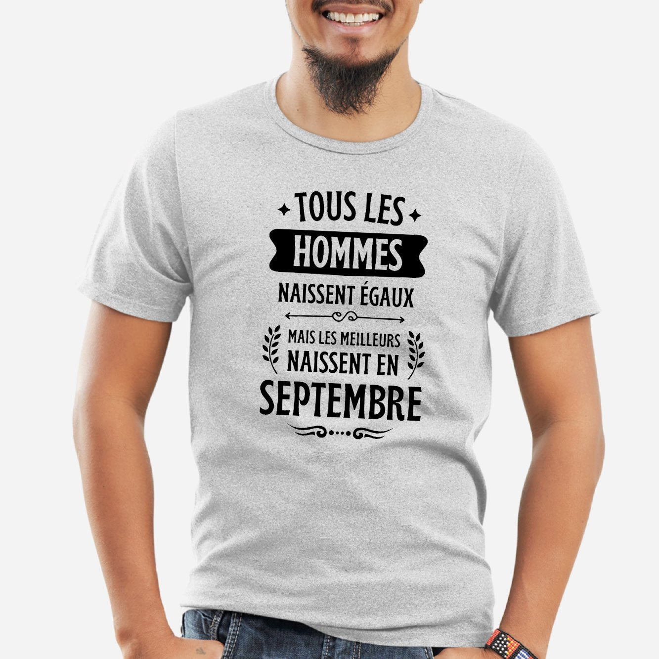 T-Shirt Homme Tous les hommes naissent égaux les meilleurs en septembre Gris