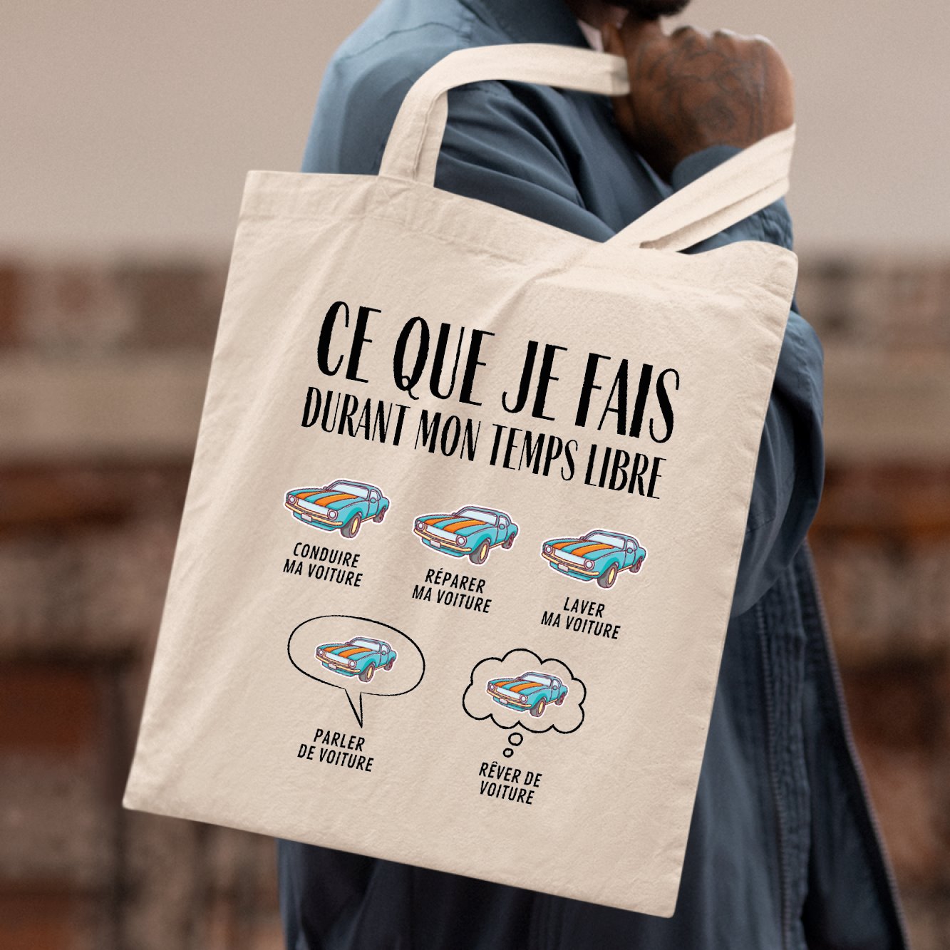 Tote bag Ce que je fais durant mon temps libre Voiture