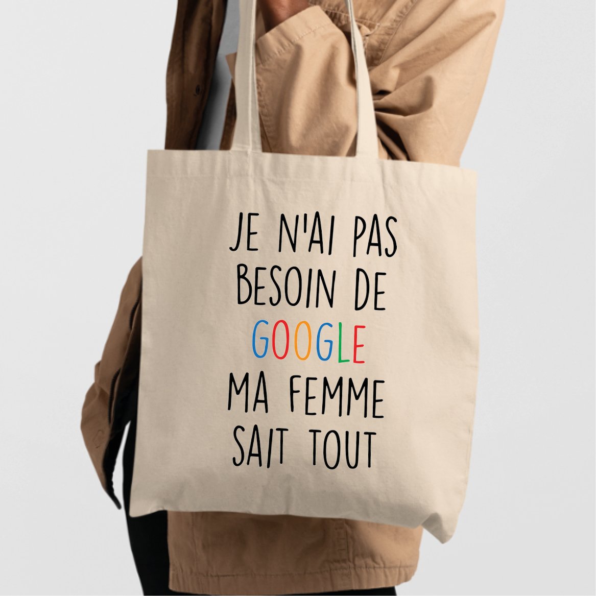 Tote bag Je n'ai pas besoin de Google Blanc