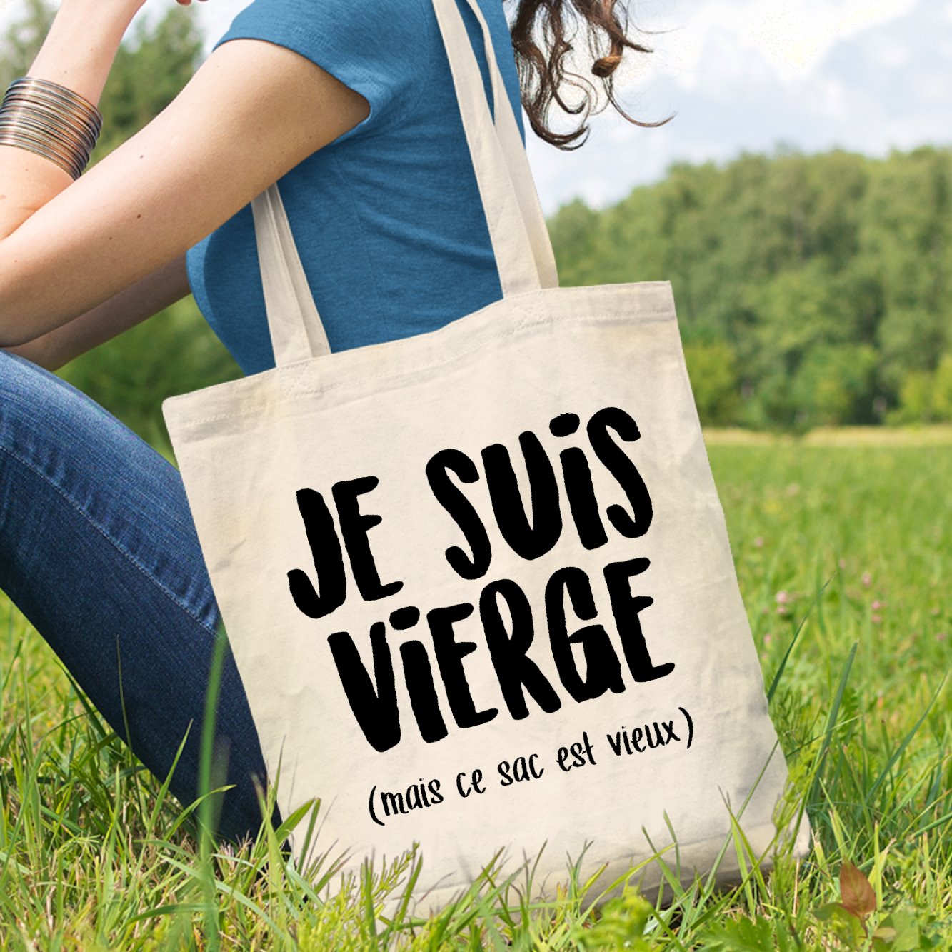 Tote bag Je suis vierge Beige