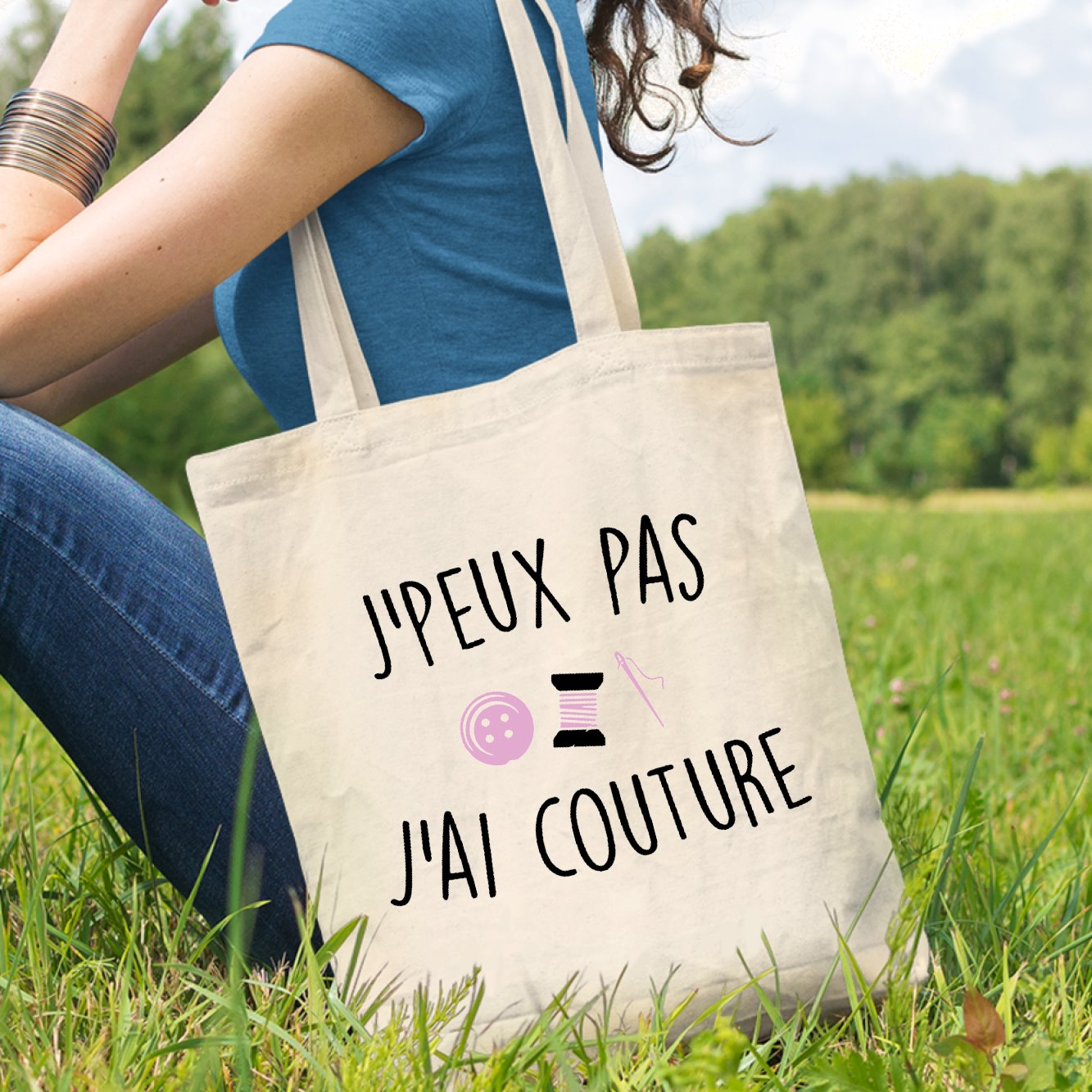 Tote bag J'peux pas j'ai couture Idée cadeau original