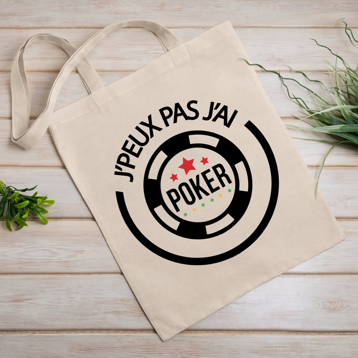 Tote bag J'peux pas j'ai poker Blanc