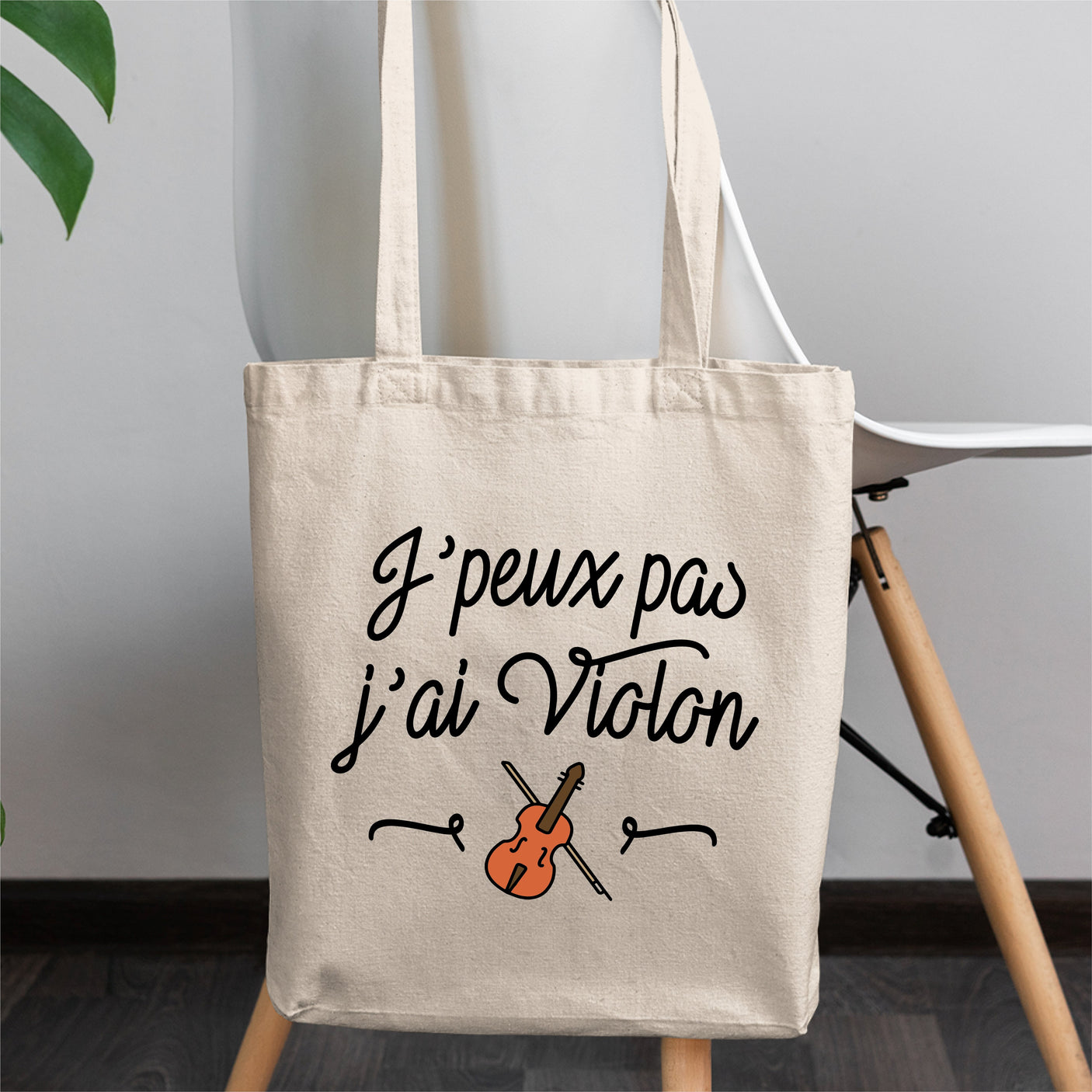 Tote bag J'peux pas j'ai violon Blanc