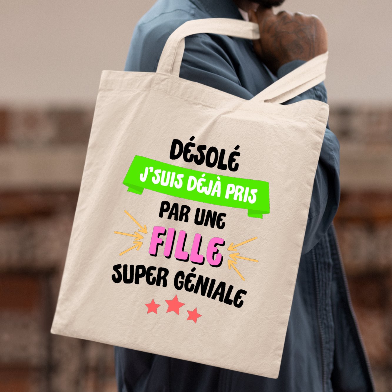 Tote bag J'suis déjà pris pas une fille super géniale Blanc