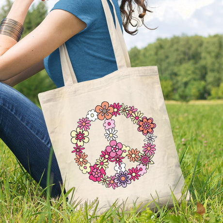 Tote bag Peace and Love Beige